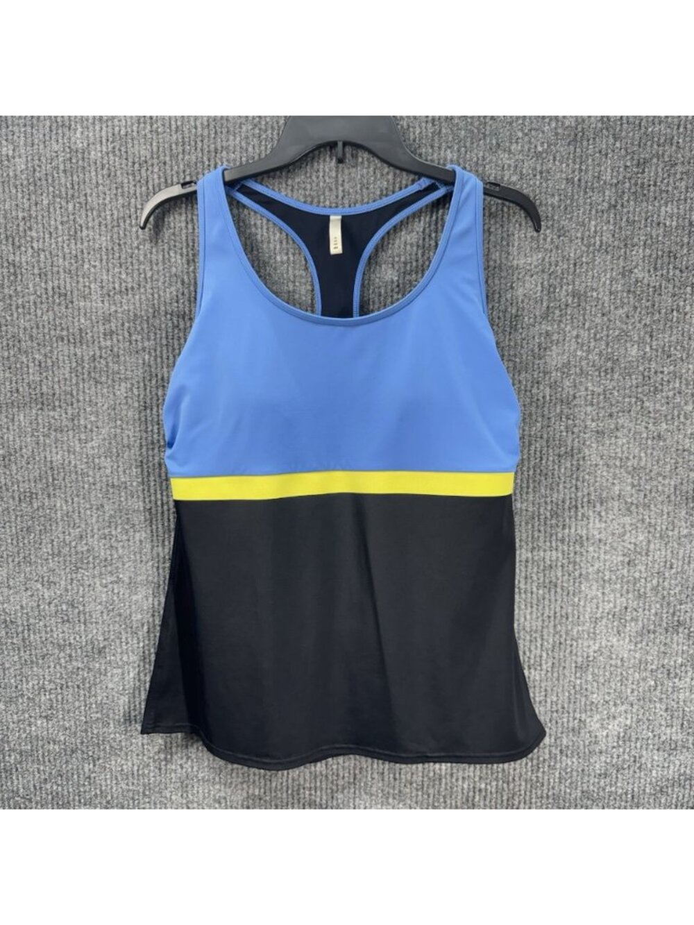 Lands’ End Tankini Swim Top Womens 14 Blue Black Colorblock Racerback Shelf Bra